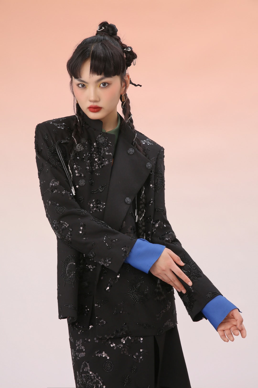 Mukzin | Black Glitter Retro Button Jacket