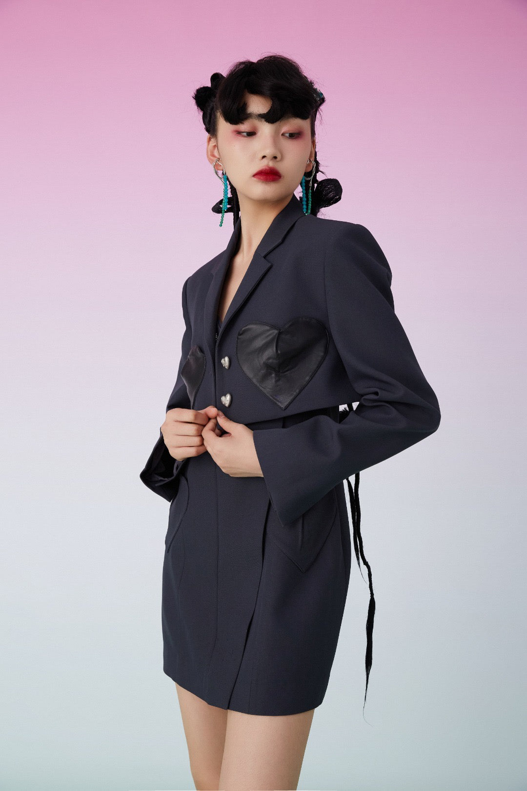 Mukzin | Black Heart Cropped Blazer And Dress Set - 囍XI – Fangyan